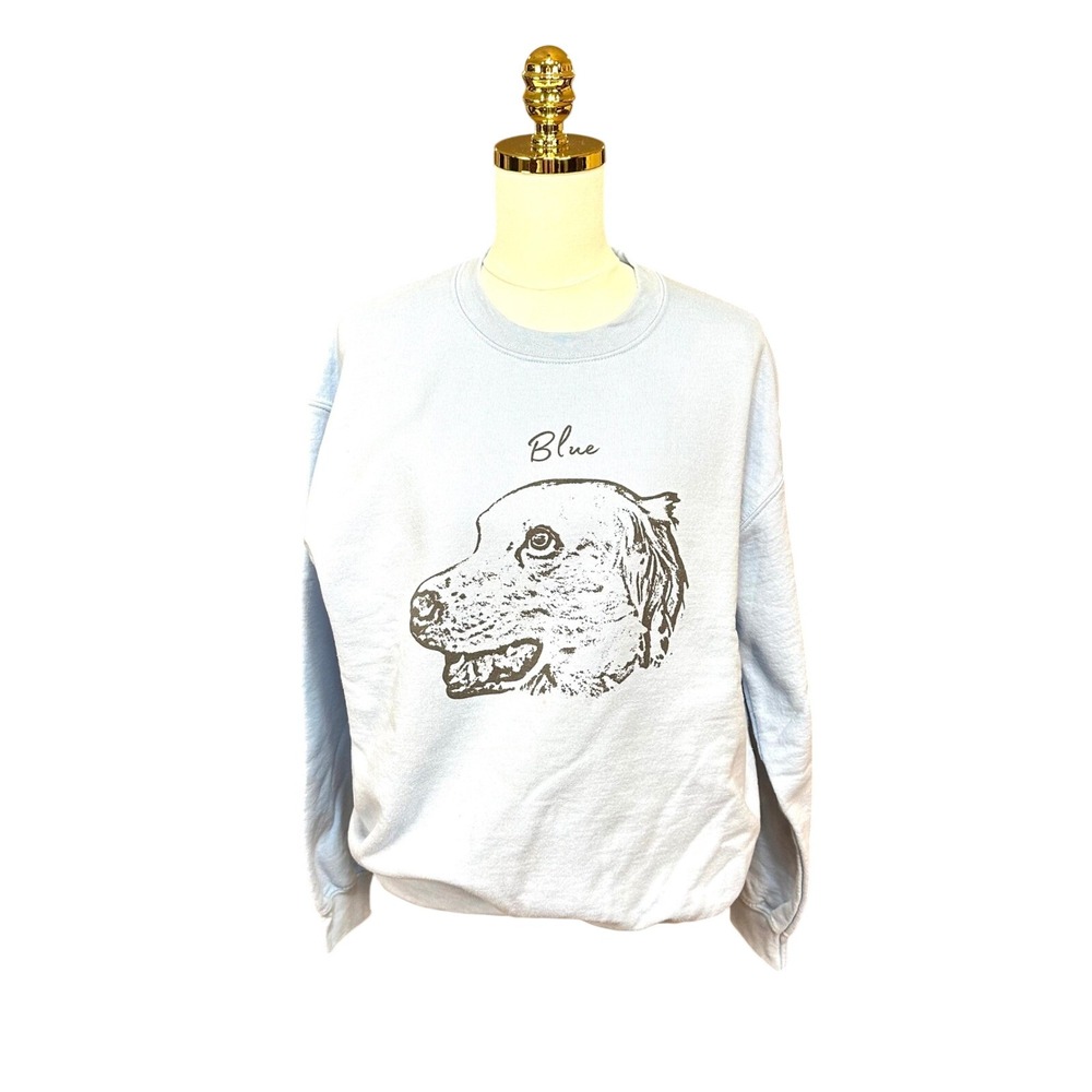 Womens Light Blue Dog Graphic Crewneck Sweatshirt Blue Dog Lover‎ Pullover L